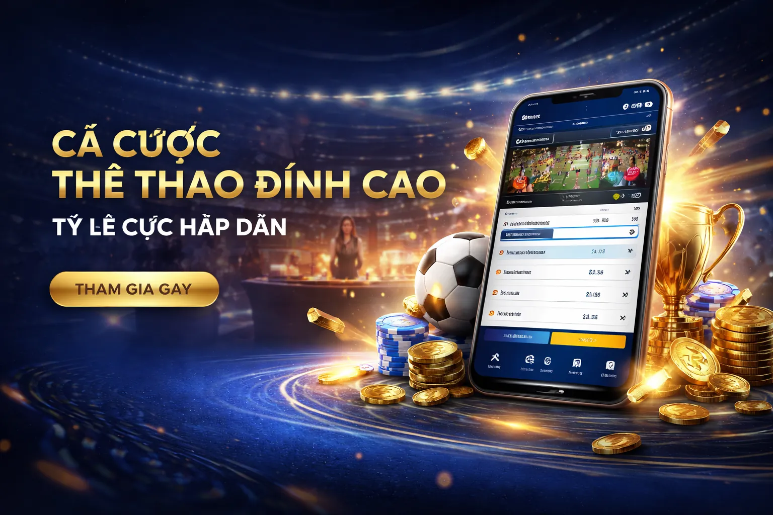 Sân vận động với ánh đèn rực rỡ, biểu tượng của cá cược thể thao